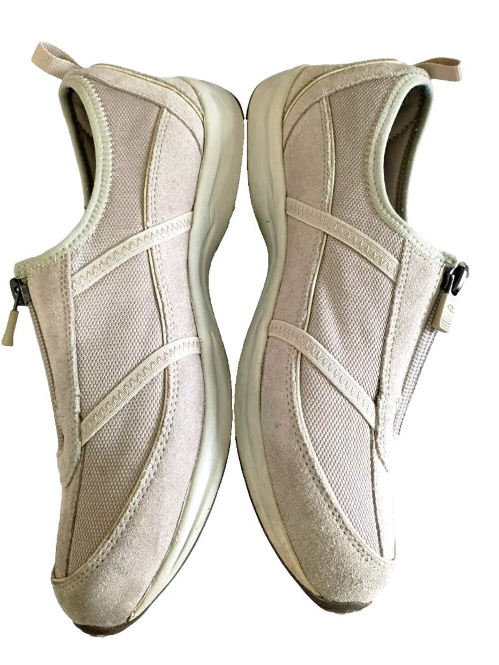 Easy Spirit Women's Amore Sneakers Suede Mesh Upper Beige Zip Up Slip-On- 10